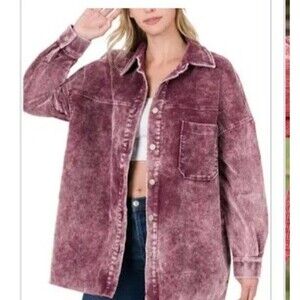 Zenana Oversized Corduroy  Vintage Wash Women's Shacket Size Large